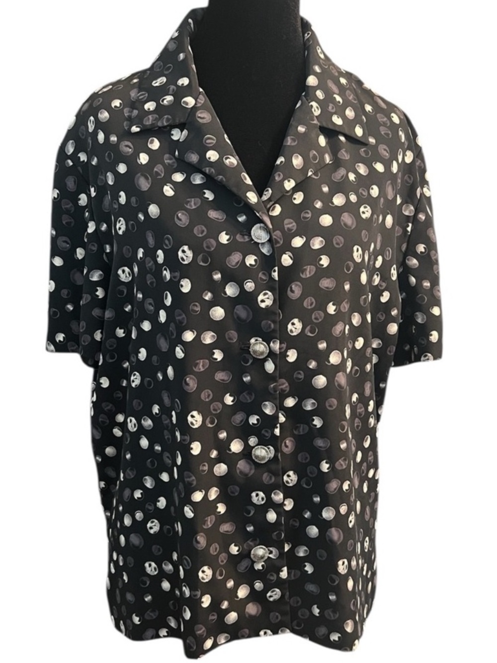 Vintage 1990s Abstract Dot Button-Front Blouse fits like an XL
